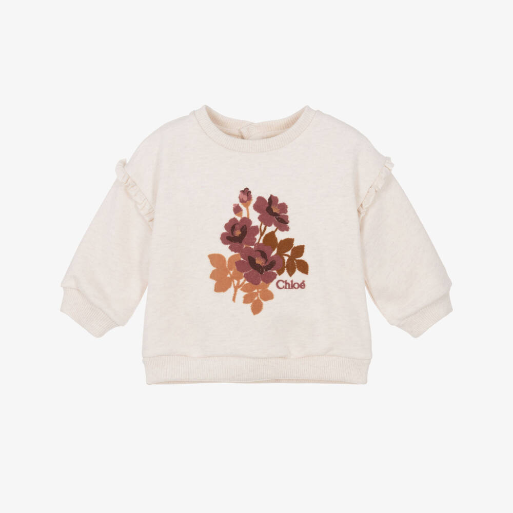 Chloé-Girls Ivory & Pink Marl Cotton Sweatshirt | Childrensalon
