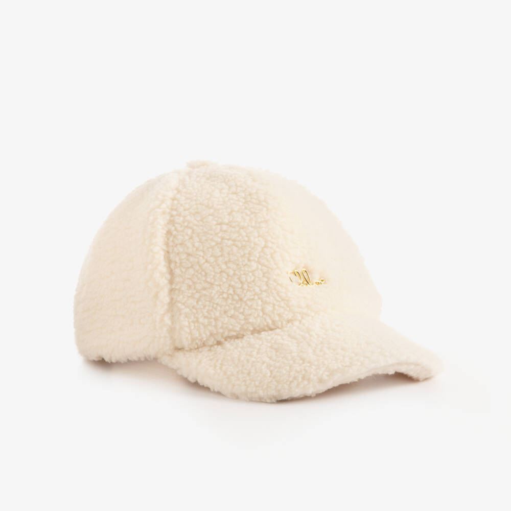 Chloé-Girls Ivory Sherpa Fleece Logo Cap | Childrensalon