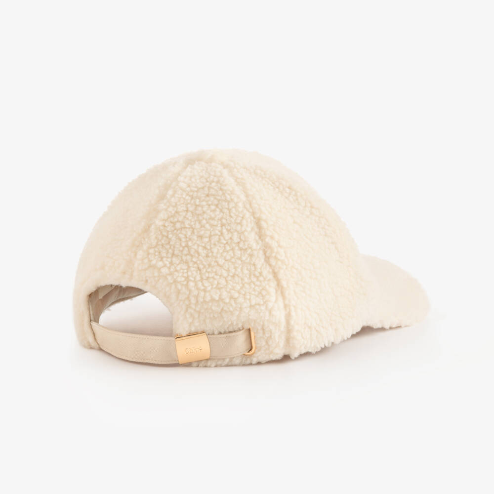 Chloé-Girls Ivory Sherpa Fleece Logo Cap | Childrensalon