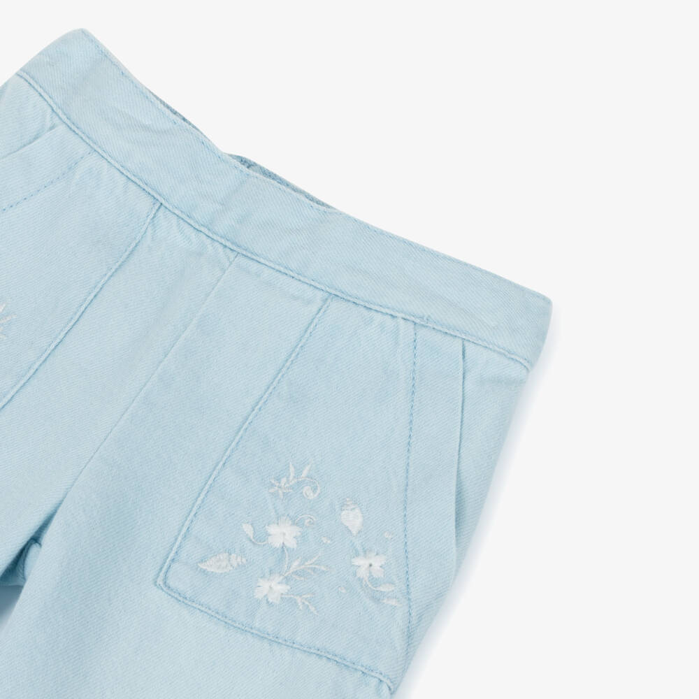 Chloé-Girls Light Blue Denim Embroidered Jeans | Childrensalon
