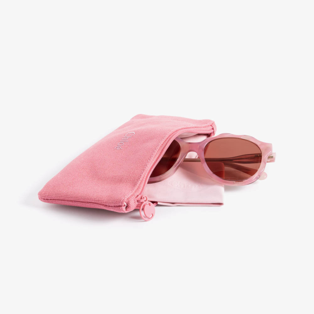 Chloé-Girls Lilac Pink Frame Sunglasses with Red Lenses | Childrensalon