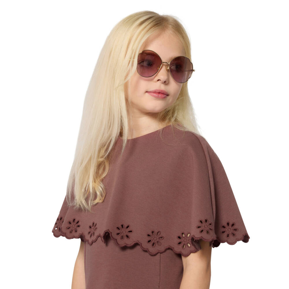 Chloé-فستان بكيب قطن جيرسي لون زهري ملبري للبنات  | Childrensalon