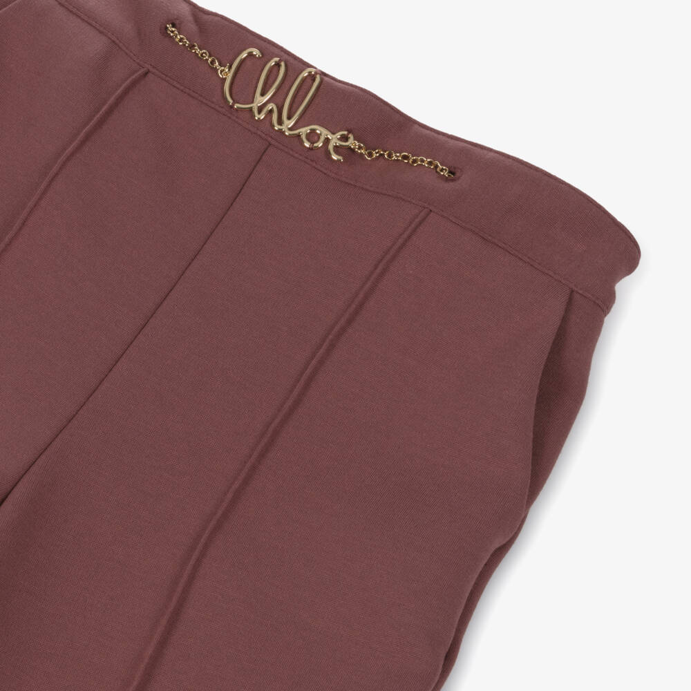 Chloé-Брюки розовые из хлопкового миланского трикотажа для девочек | Childrensalon
