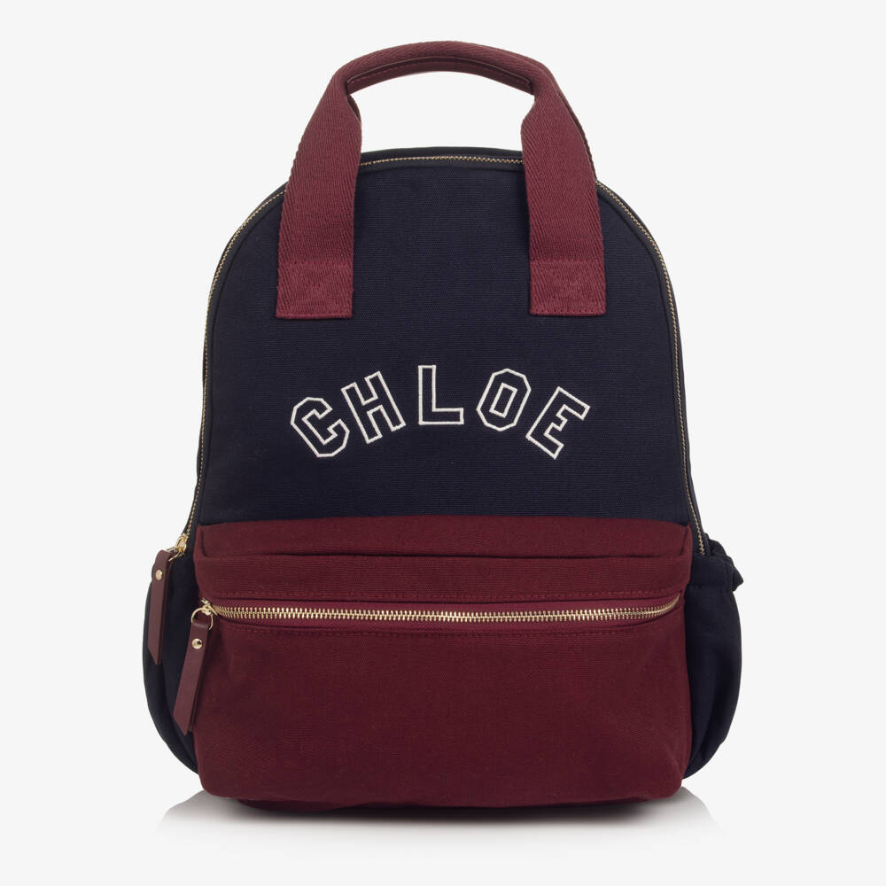 Chloé-Girls Navy Blue & Burgundy Red Backpack (36cm) | Childrensalon
