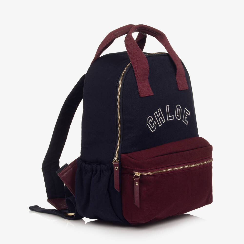 Chloé-Girls Navy Blue & Burgundy Red Backpack (36cm) | Childrensalon