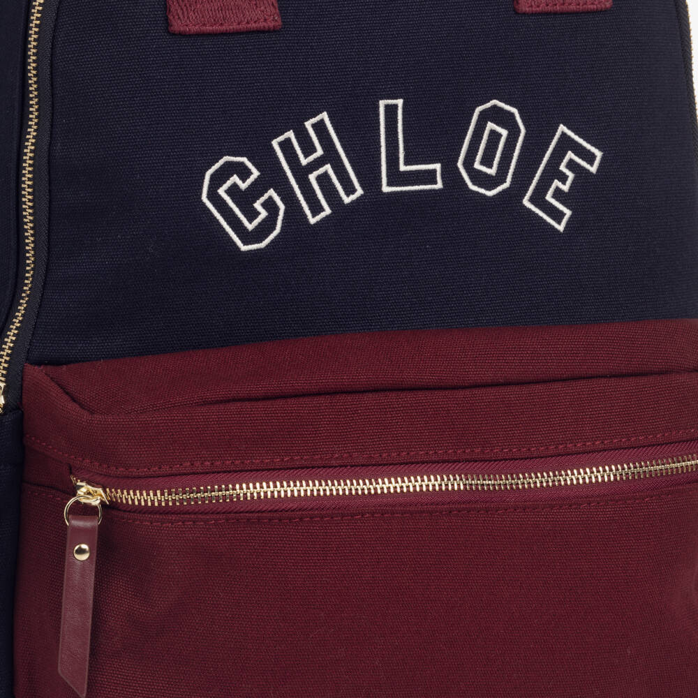 Chloé-Girls Navy Blue & Burgundy Red Backpack (36cm) | Childrensalon