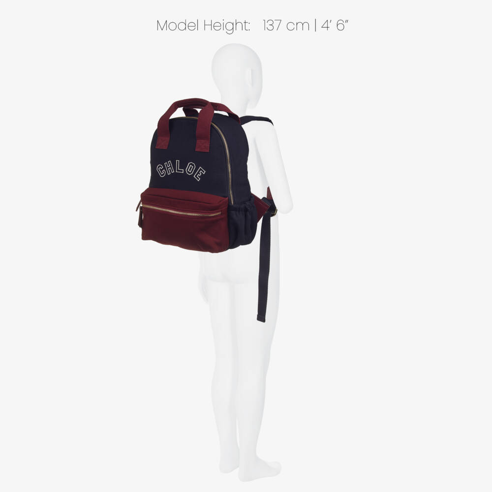 Chloé-Girls Navy Blue & Burgundy Red Backpack (36cm) | Childrensalon