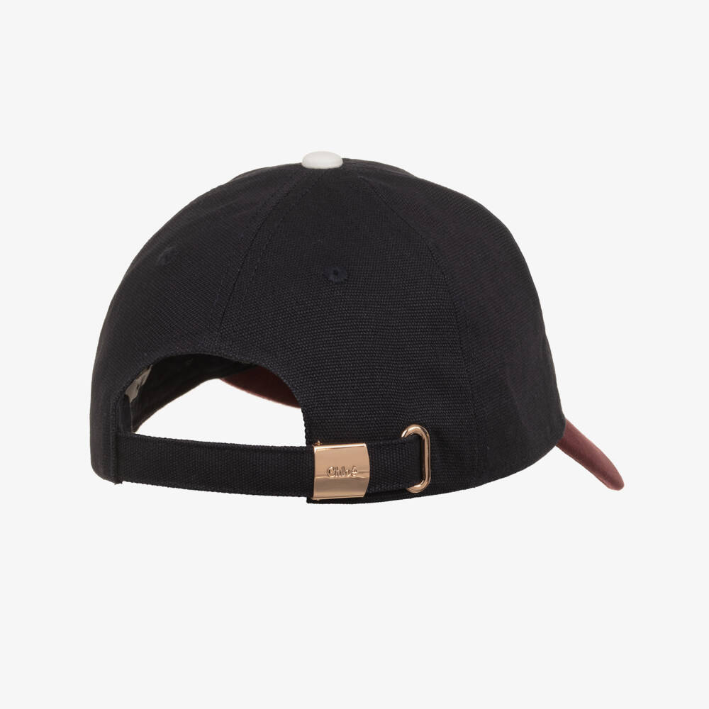 Chloé-Girls Navy Blue & Burgundy Red Cap | Childrensalon