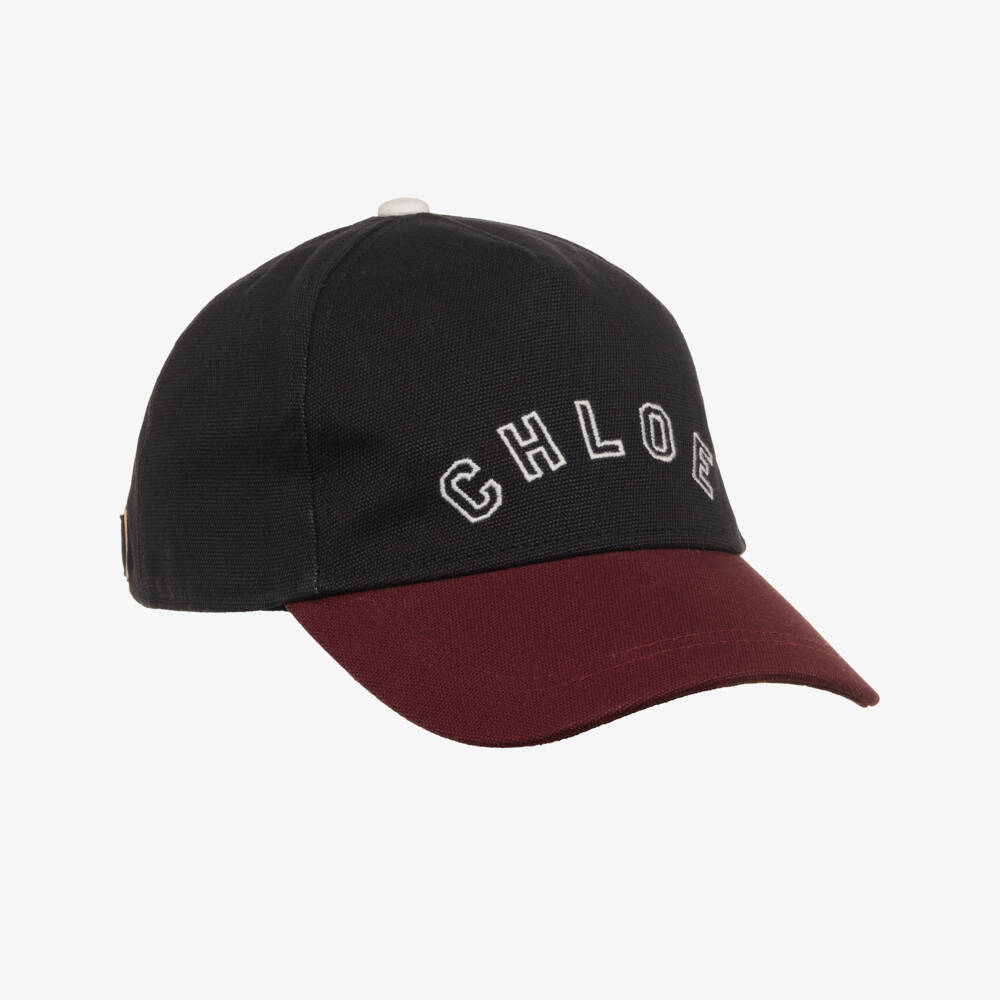 Chloé-Girls Navy Blue & Burgundy Red Cap | Childrensalon