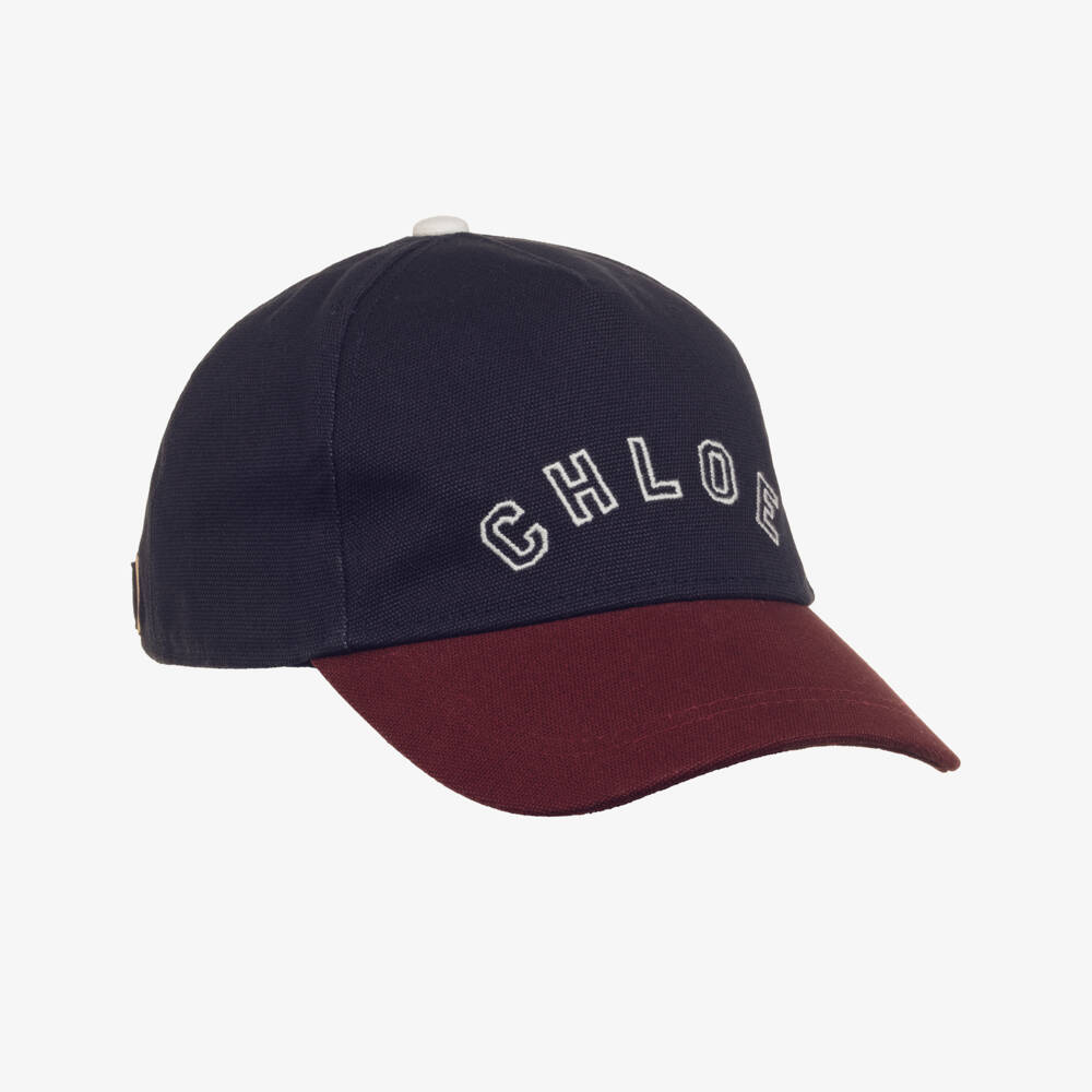 Chloé-Girls Navy Blue & Burgundy Red Logo Cap | Childrensalon