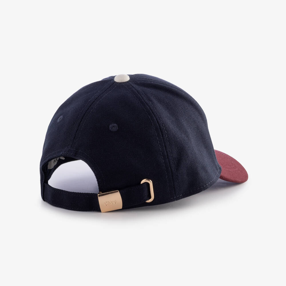Chloé-Girls Navy Blue & Burgundy Red Logo Cap | Childrensalon