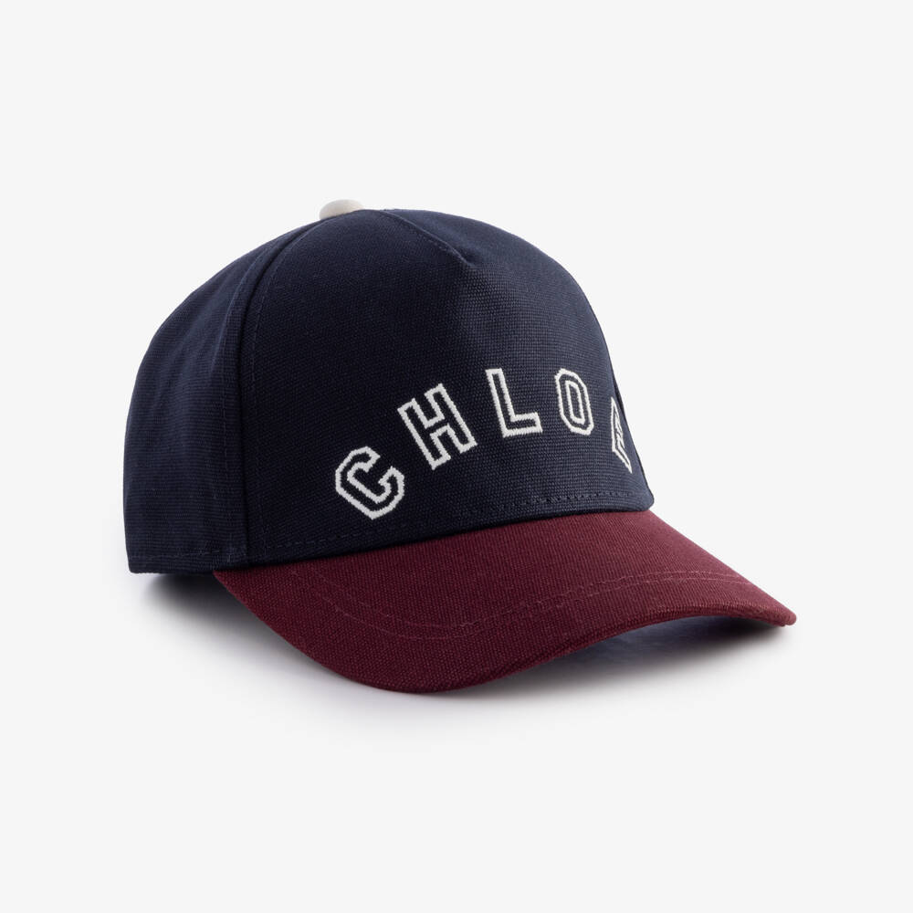 Chloé-Girls Navy Blue & Burgundy Red Logo Cap | Childrensalon