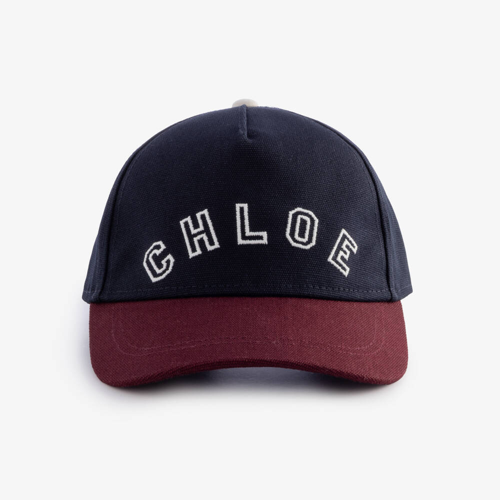 Chloé-Girls Navy Blue & Burgundy Red Logo Cap | Childrensalon