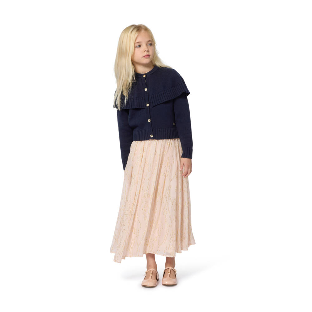 Chloé-Girls Navy Blue Cotton & Wool Knit Cardigan | Childrensalon