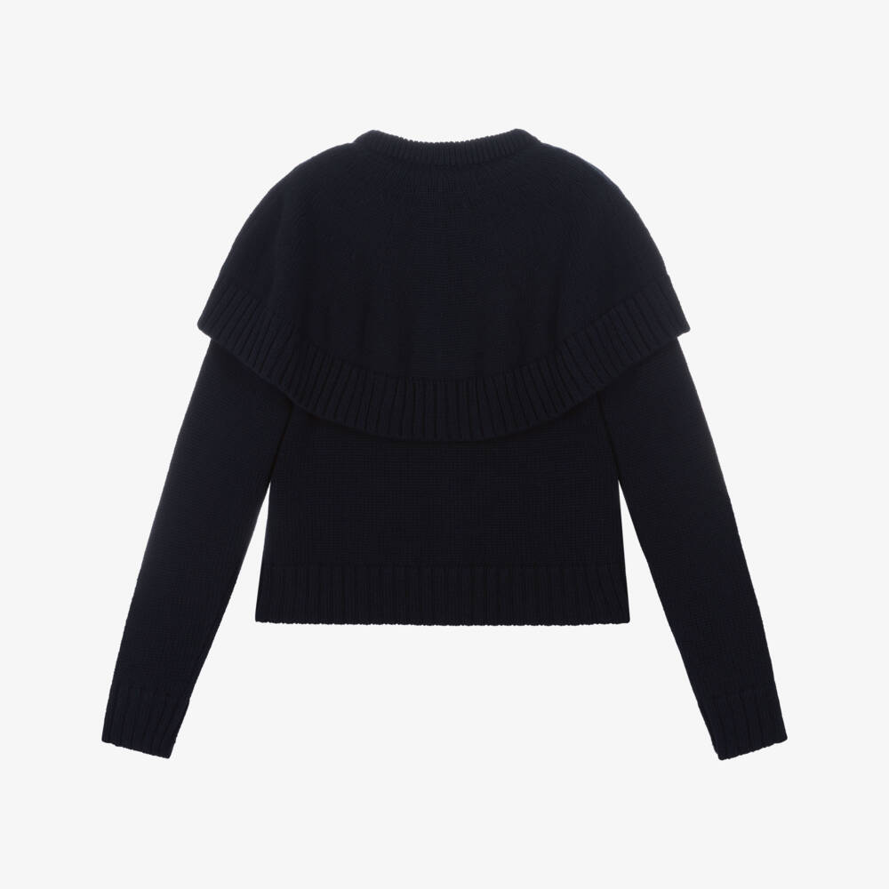 Chloé-Girls Navy Blue Cotton & Wool Knit Cardigan | Childrensalon