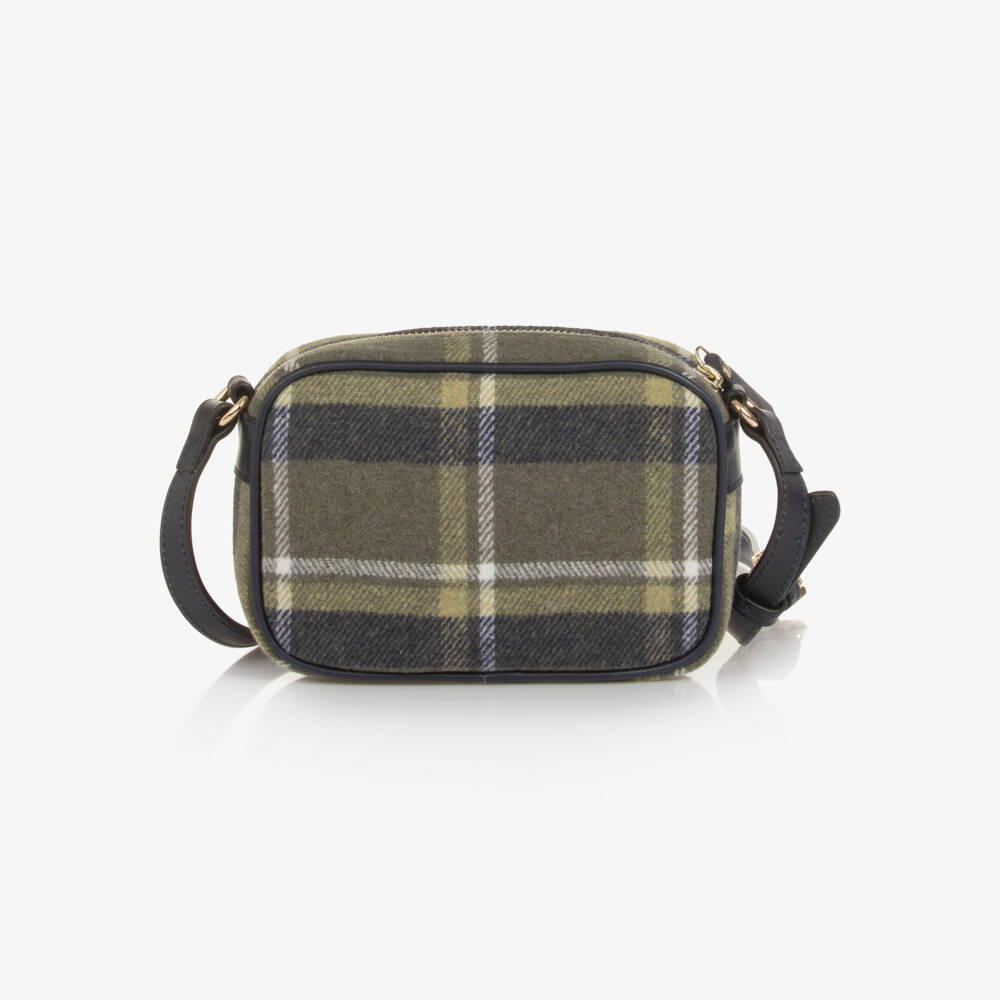 Chloé-Girls Navy Blue & Green Tartan Cross Body Bag (18cm) | Childrensalon