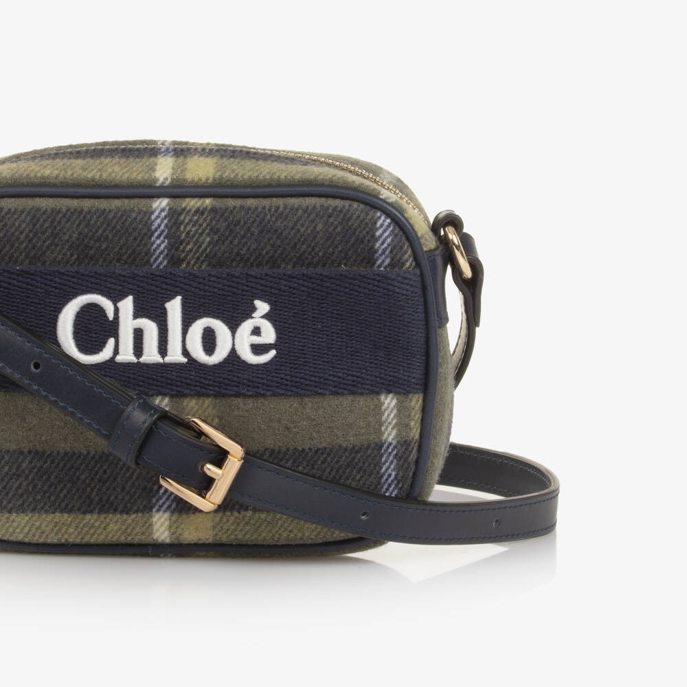 Chloé-Girls Navy Blue & Green Tartan Cross Body Bag (18cm) | Childrensalon