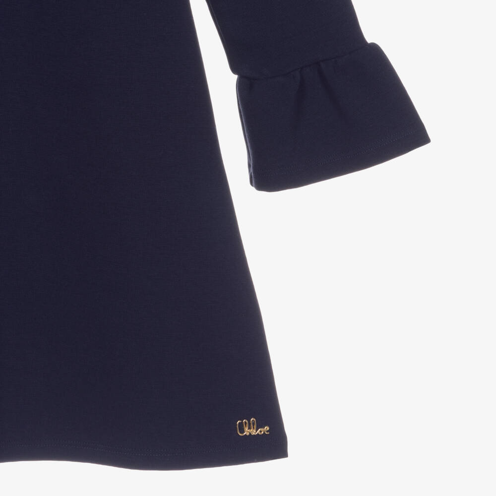 Chloé-Girls Navy Blue Milano Jersey Dress with Broderie Collar | Childrensalon