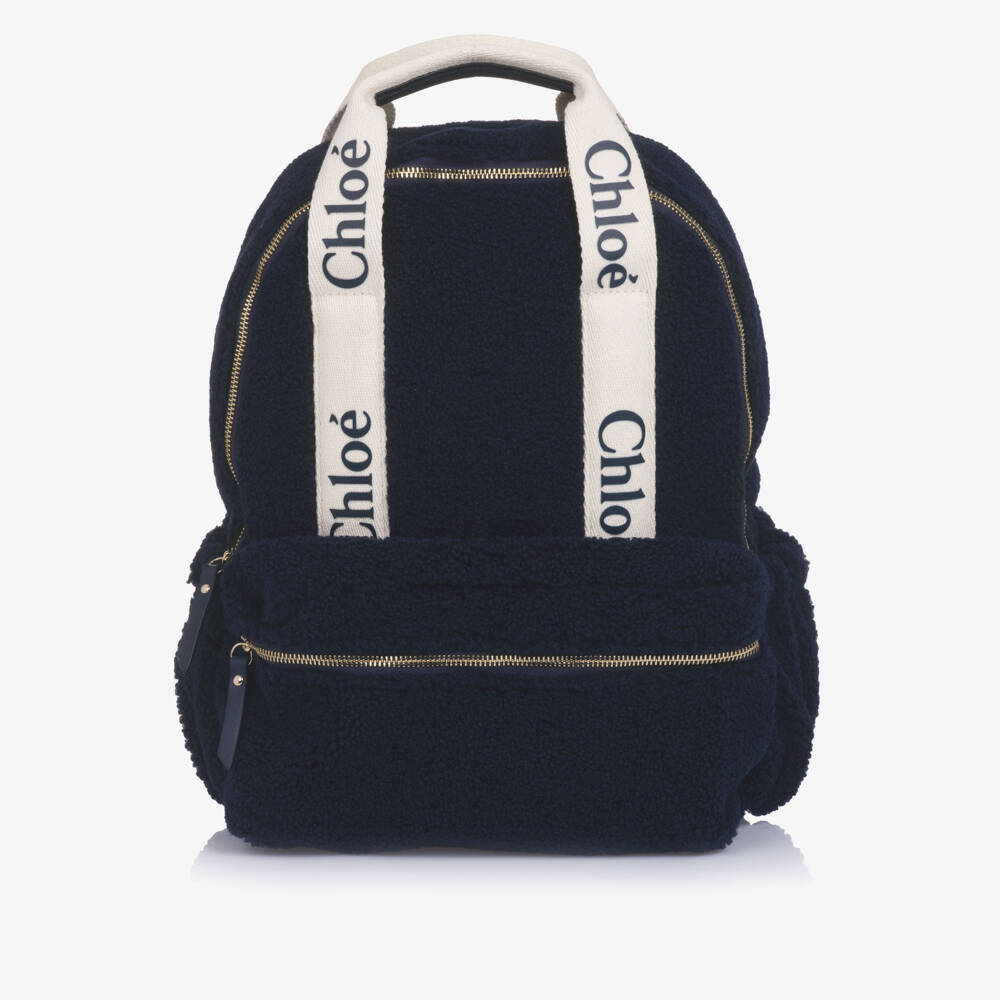 Chloé-Girls Navy Blue Sherpa Fleece Backpack (38cm) | Childrensalon