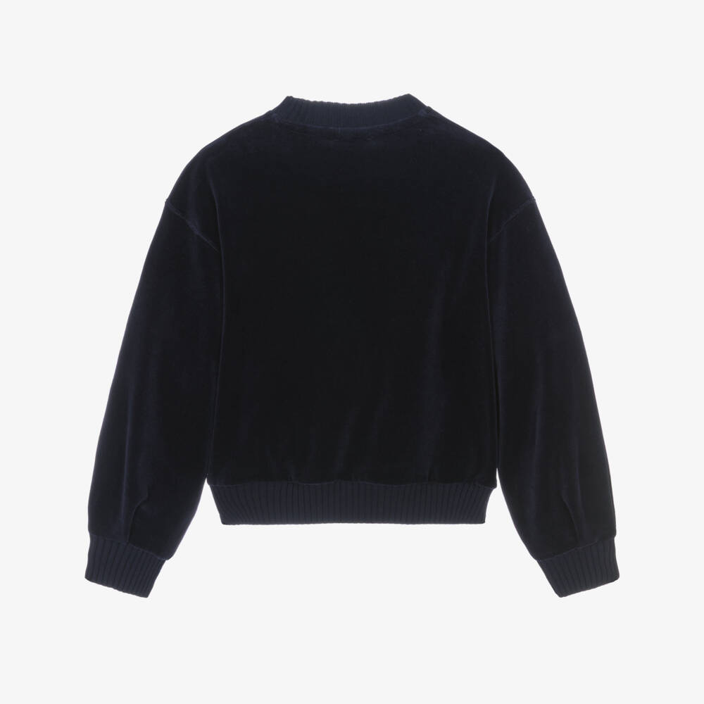 Chloé-Girls Navy Blue Velour Logo Sweatshirt | Childrensalon