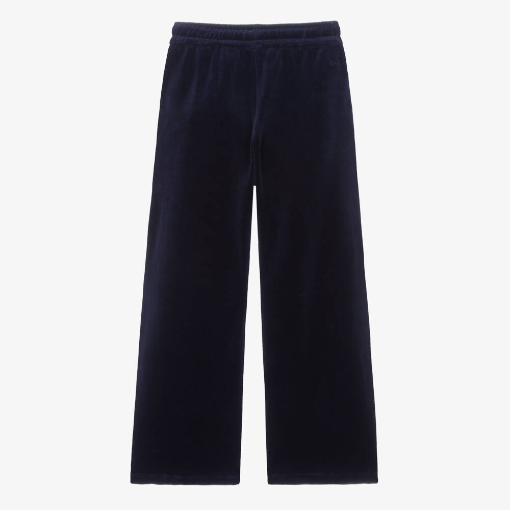 Chloé-Girls Navy Blue Velour Wide Leg Joggers | Childrensalon