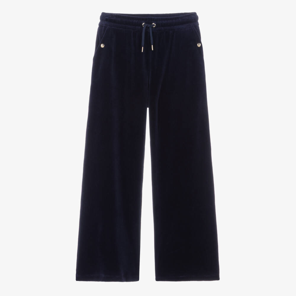 Chloé-Girls Navy Blue Velour Wide Leg Joggers | Childrensalon