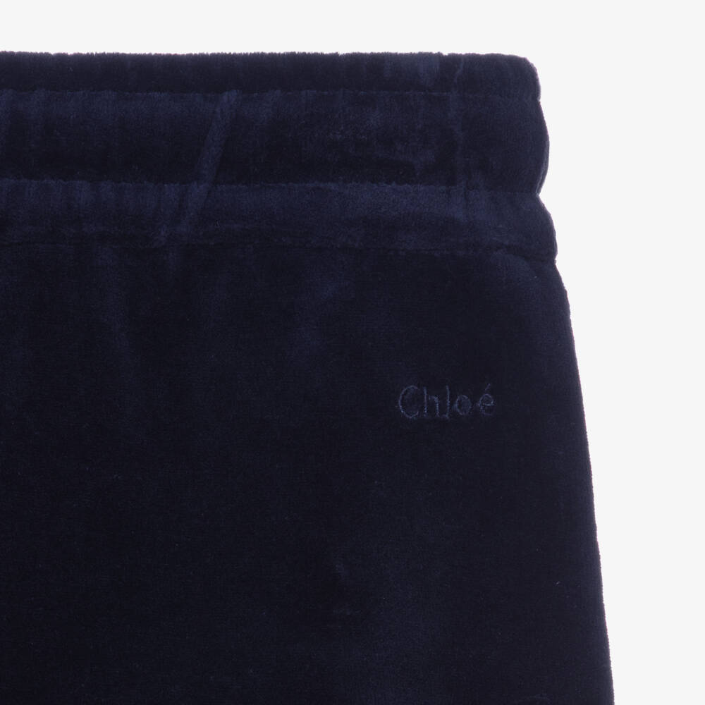 Chloé-Girls Navy Blue Velour Wide Leg Joggers | Childrensalon