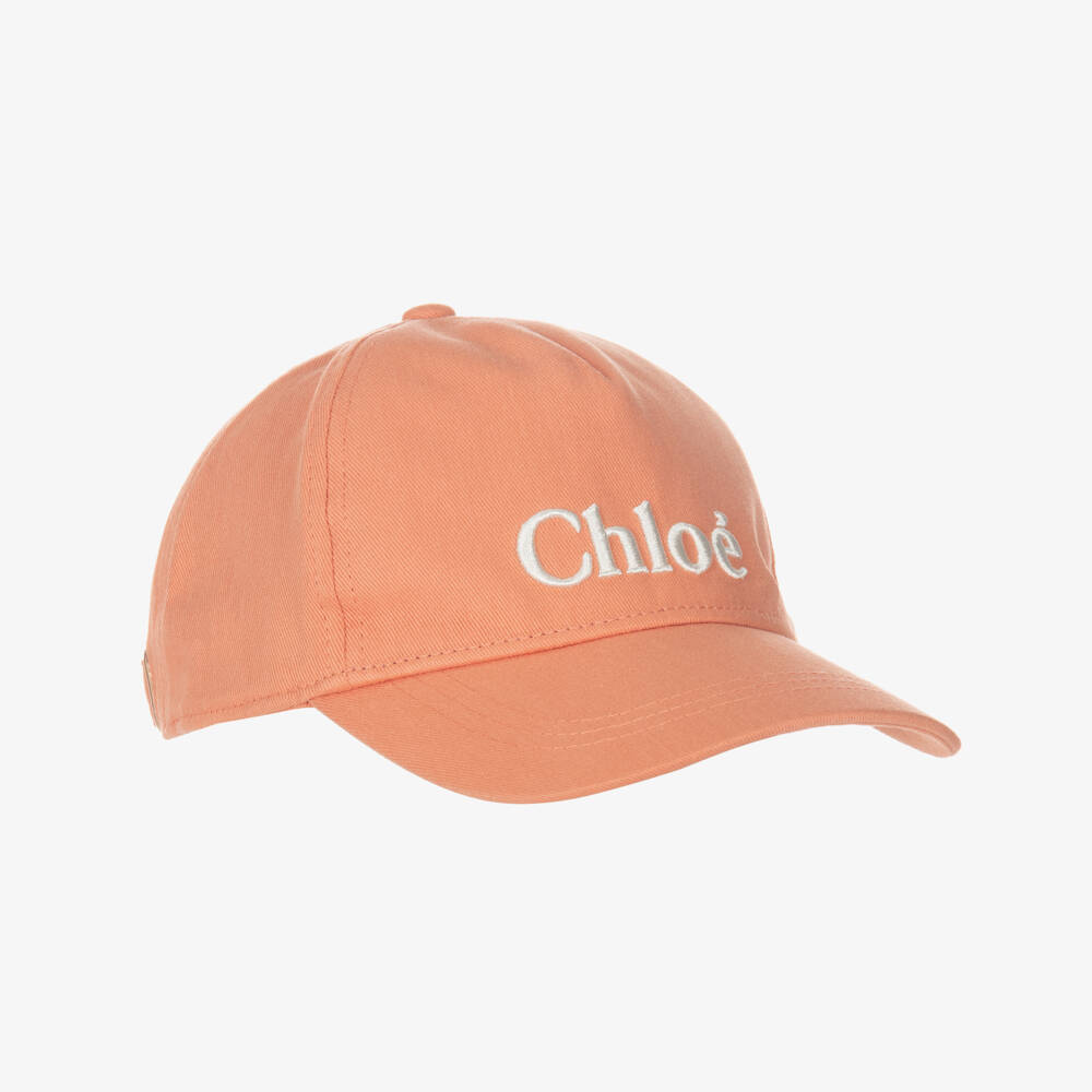 Chloé-Girls Orange Cotton Cap with Embroidered Logo | Childrensalon