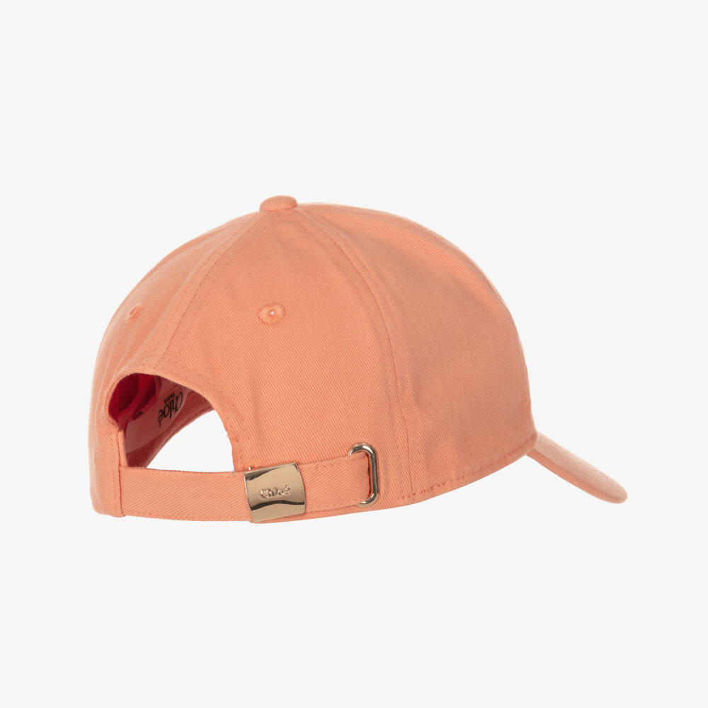 Chloé-Girls Orange Cotton Cap with Embroidered Logo | Childrensalon
