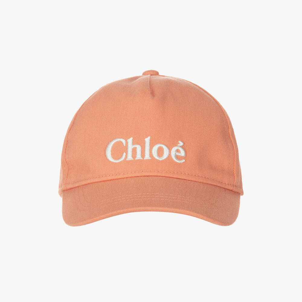 Chloé-Girls Orange Cotton Cap with Embroidered Logo | Childrensalon