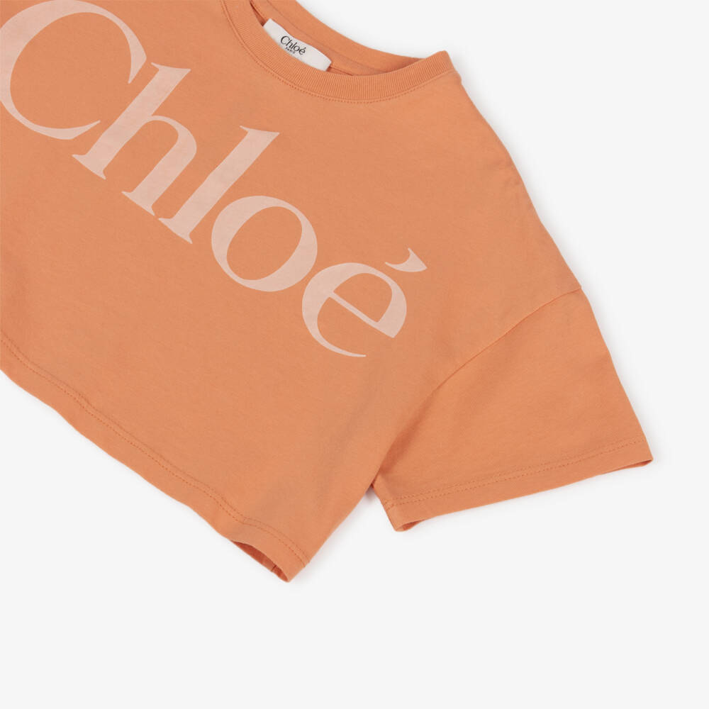 Chloé-Футболка оранжевая хлопковая укороченная для девочек | Childrensalon