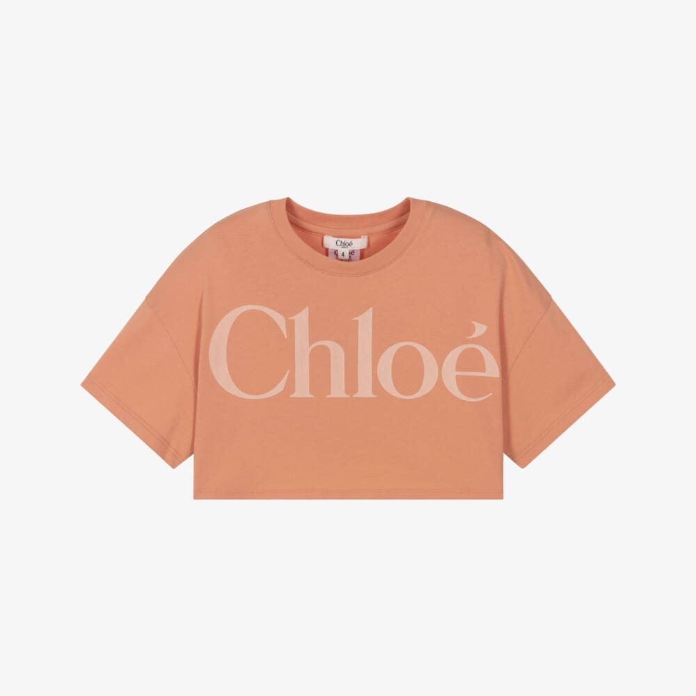 Chloé-Футболка оранжевая хлопковая укороченная для девочек | Childrensalon