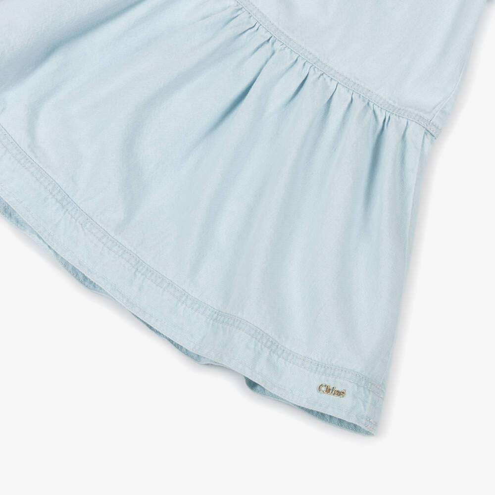 Chloé-Girls Pale Blue Denim Dress with Puffed Sleeves | Childrensalon