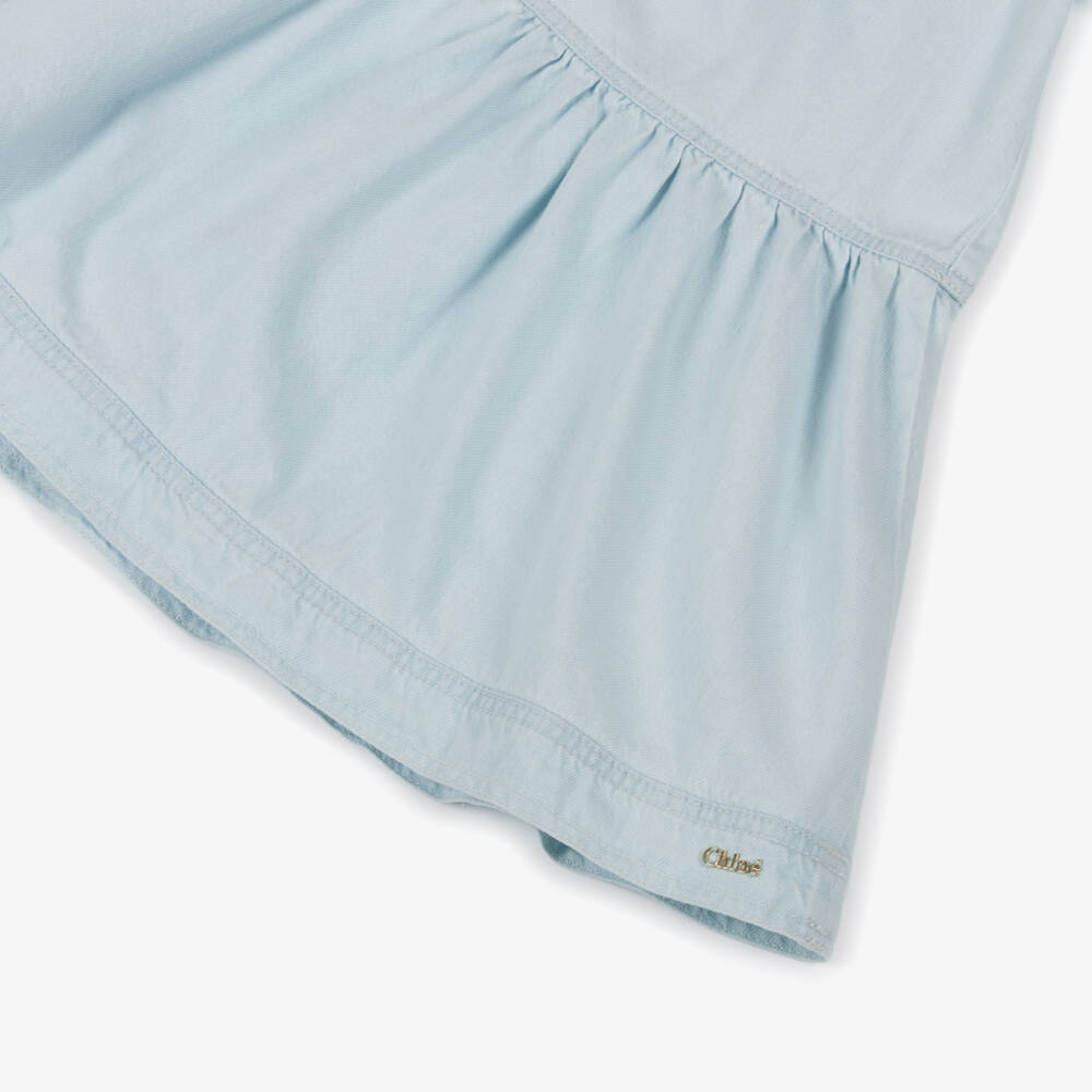 Chloé-Girls Pale Blue Denim Dress with Puffed Sleeves | Childrensalon