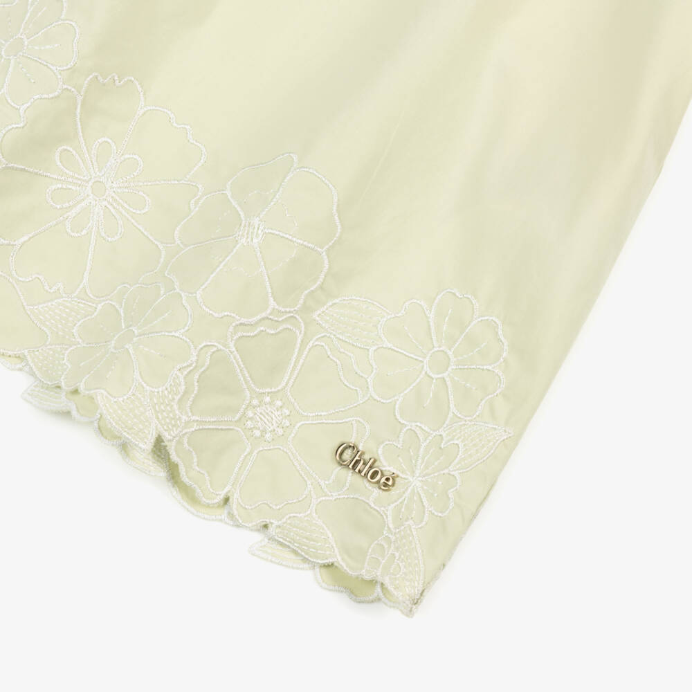 Chloé-Girls Pale Green Floral Embroidered Dress | Childrensalon