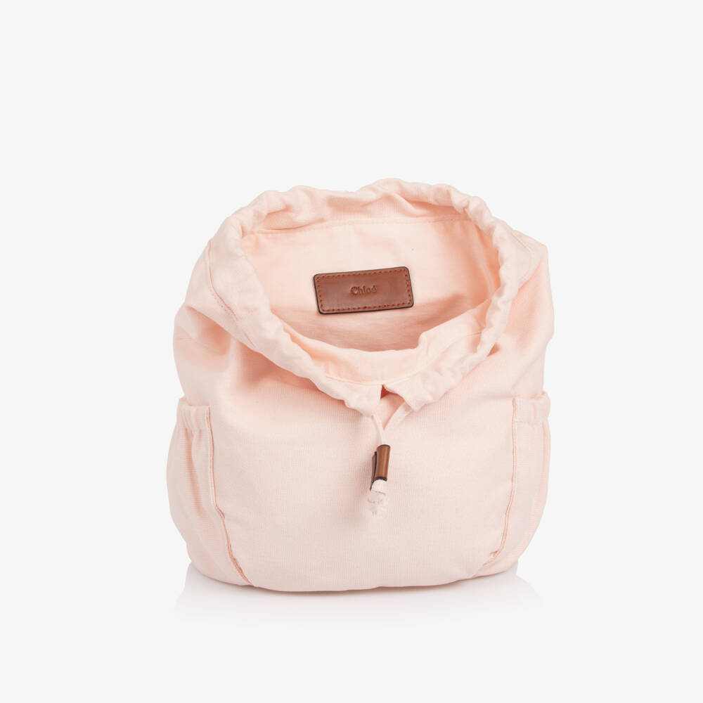 Chloé-Girls Pale Pink Canvas Backpack with Embroidered Logo (29cm) | Childrensalon