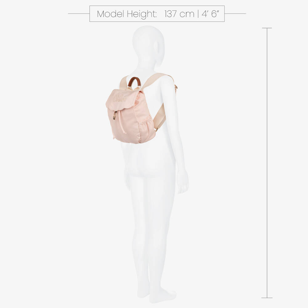 Chloé-Girls Pale Pink Canvas Backpack with Embroidered Logo (29cm) | Childrensalon
