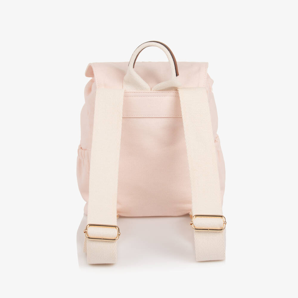 Chloé-Girls Pale Pink Canvas Backpack with Signature Embroidery (28cm) | Childrensalon