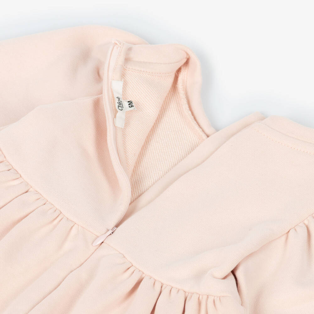 Chloé-Girls Pale Pink Cotton Jersey Dress with Puff Sleeves | Childrensalon