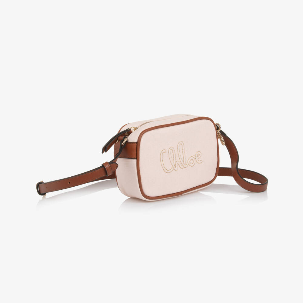 Chloé-Girls Pale Pink Shoulder Bag with Signature Embroidery (17cm) | Childrensalon