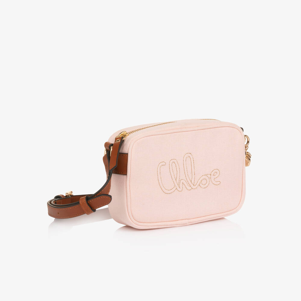 Chloé-Girls Pale Pink Shoulder Bag with Signature Embroidery (17cm) | Childrensalon