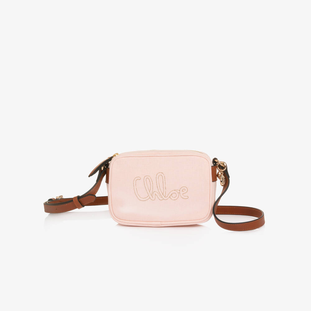 Chloé-Girls Pale Pink Shoulder Bag with Signature Embroidery (17cm) | Childrensalon