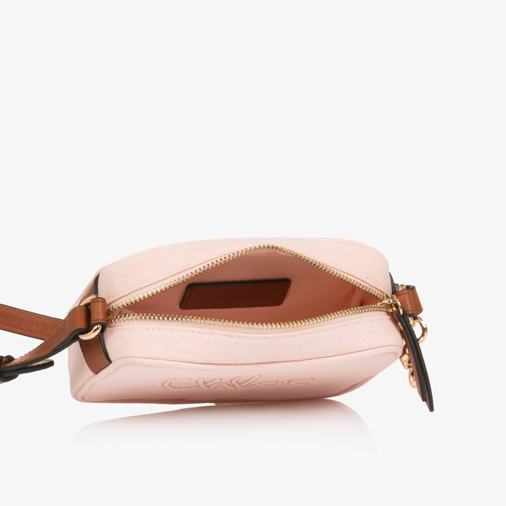 Chloé-Girls Pale Pink Shoulder Bag with Signature Embroidery (17cm) | Childrensalon