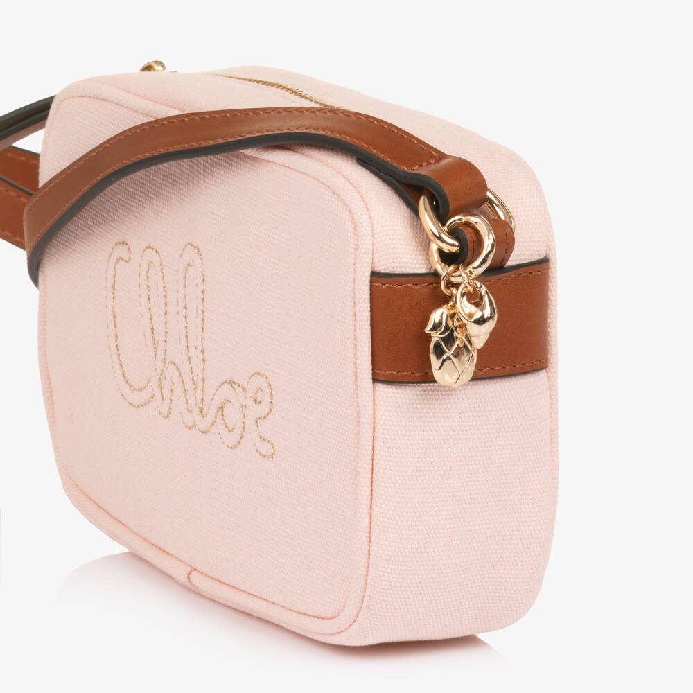 Chloé-Girls Pale Pink Shoulder Bag with Signature Embroidery (17cm) | Childrensalon