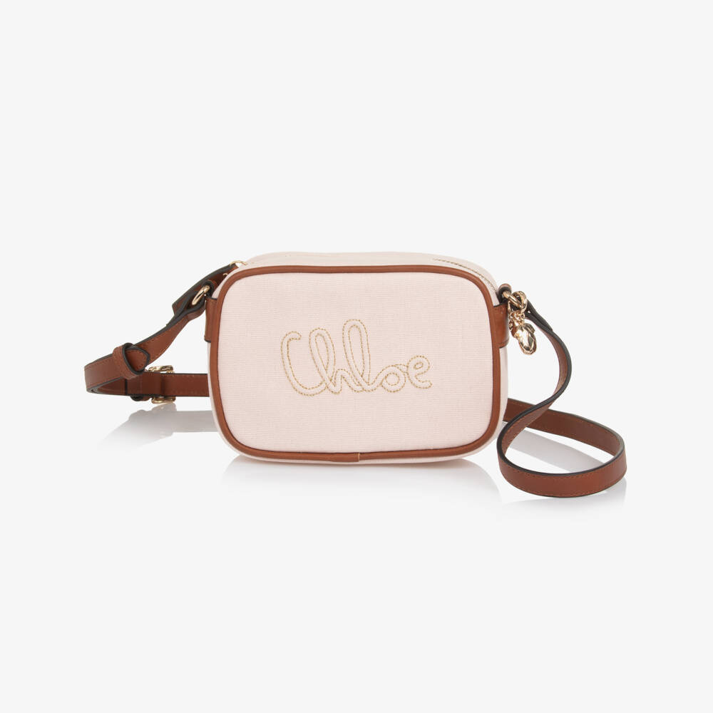 Chloé-Girls Pale Pink Shoulder Bag with Signature Embroidery (17cm) | Childrensalon