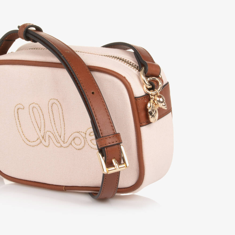 Chloé-Girls Pale Pink Shoulder Bag with Signature Embroidery (17cm) | Childrensalon