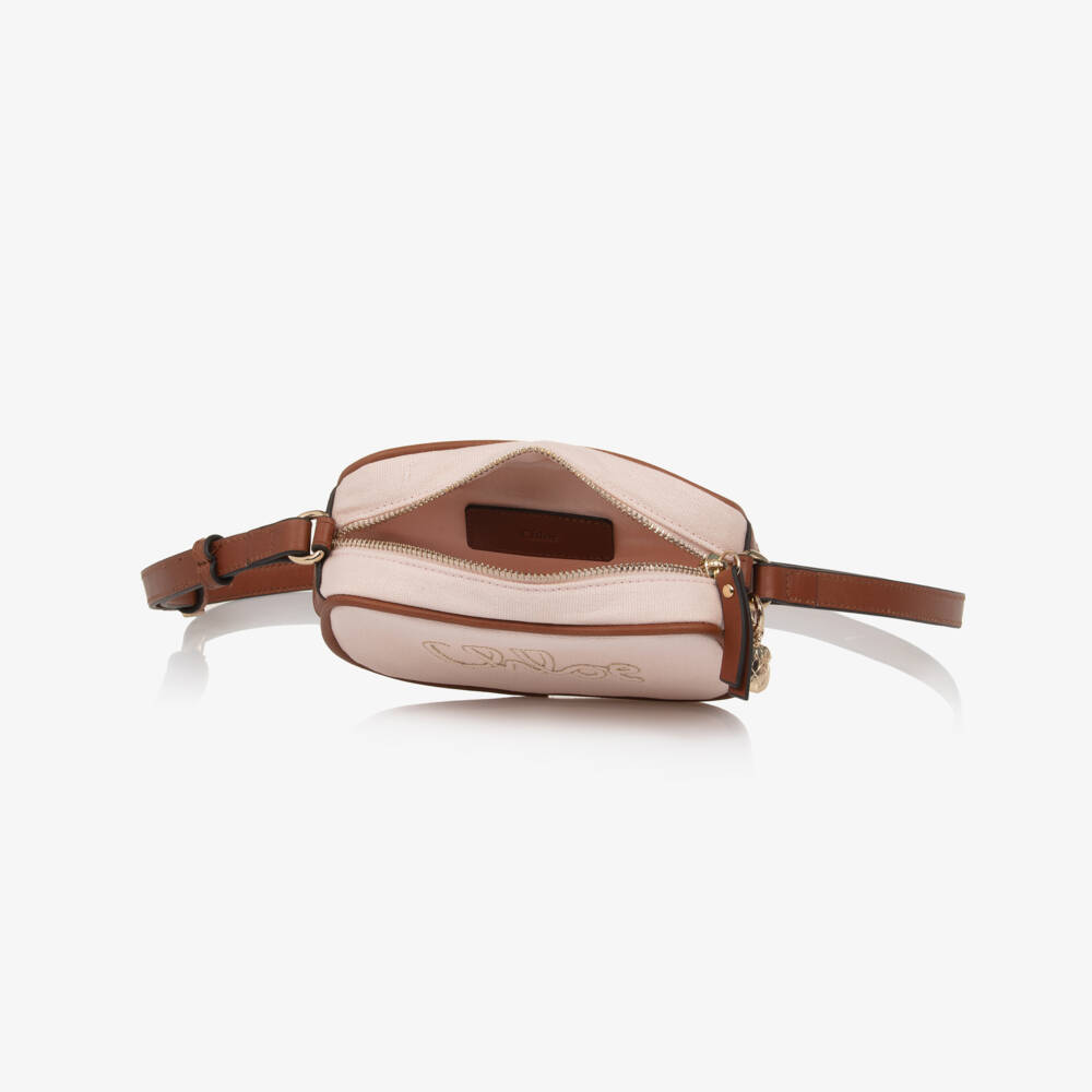 Chloé-Girls Pale Pink Shoulder Bag with Signature Embroidery (17cm) | Childrensalon