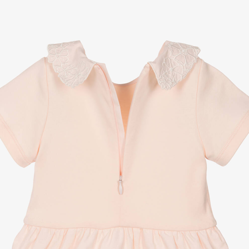 Chloé-Girls Pastel Pink Cotton Dress with Floral Embroidery | Childrensalon