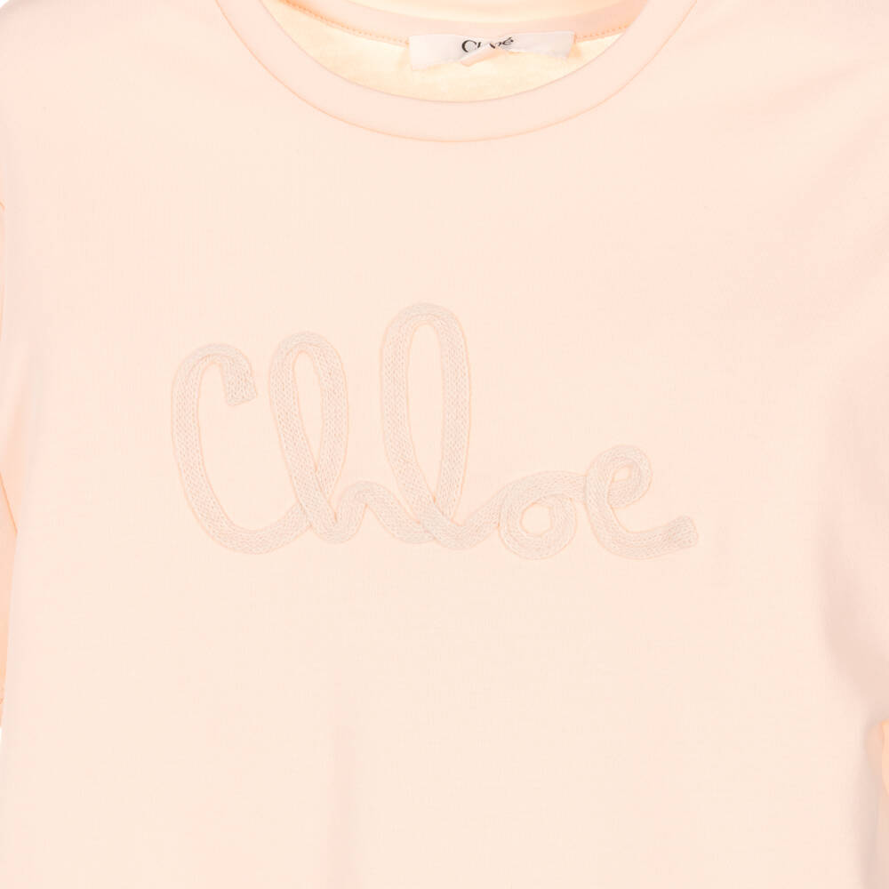Chloé-Girls Pastel Pink Signature Logo Cotton T-Shirt | Childrensalon