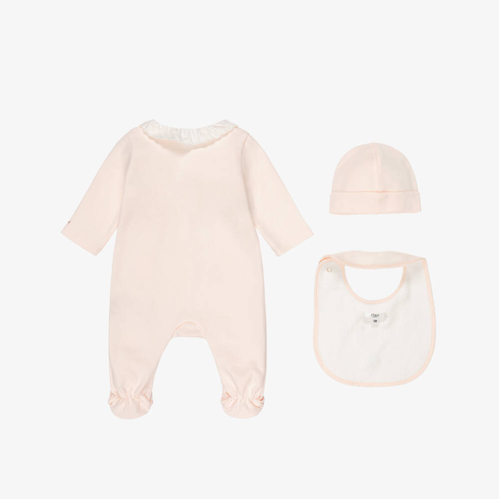 Chloé-Girls Peach Pink Cotton Babysuit Gift Set | Childrensalon